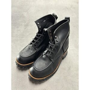 Smack Boots Mens Size 7.5 Black Moc Toe Leather Lug Sole Lace Up Ankle Work